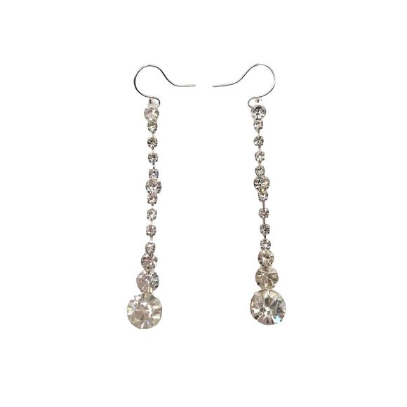 Silver Rhinestone Dangle Shoulder Duster Earrings - Picture 1 of 5